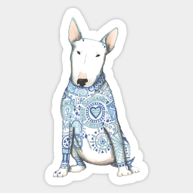 English Bull Terrier, Beautiful Bully,with his best tattoos Sticker by krisevansart